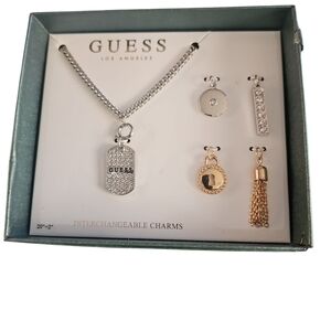 Guess Silver and Gold Charm Necklace Set